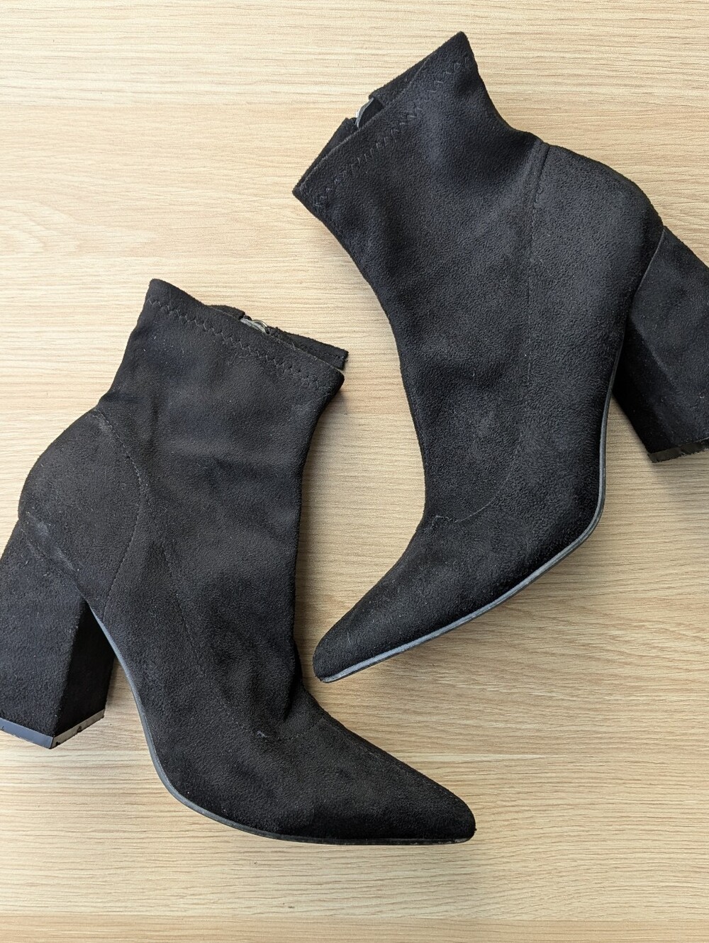 Nasty Gal Black Suede Pointed Block Heel Ankle Booties